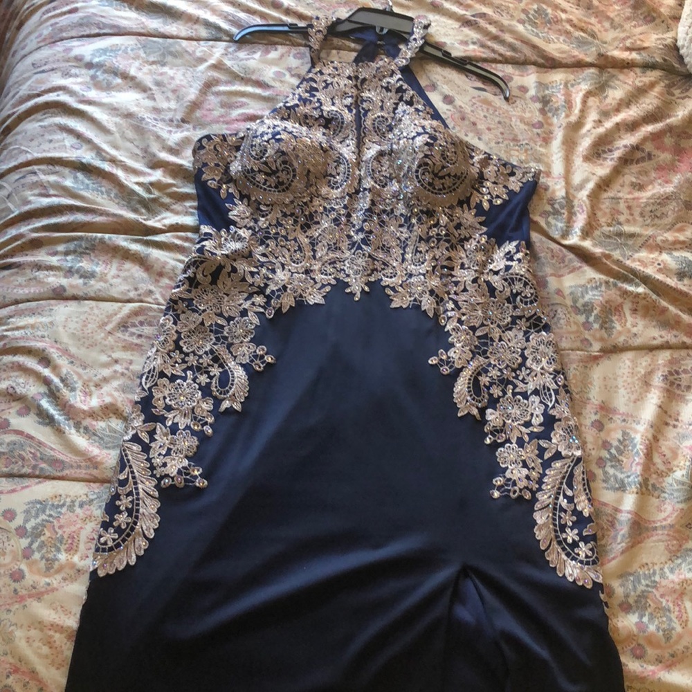 Navy blue gala prom dress PromGirl